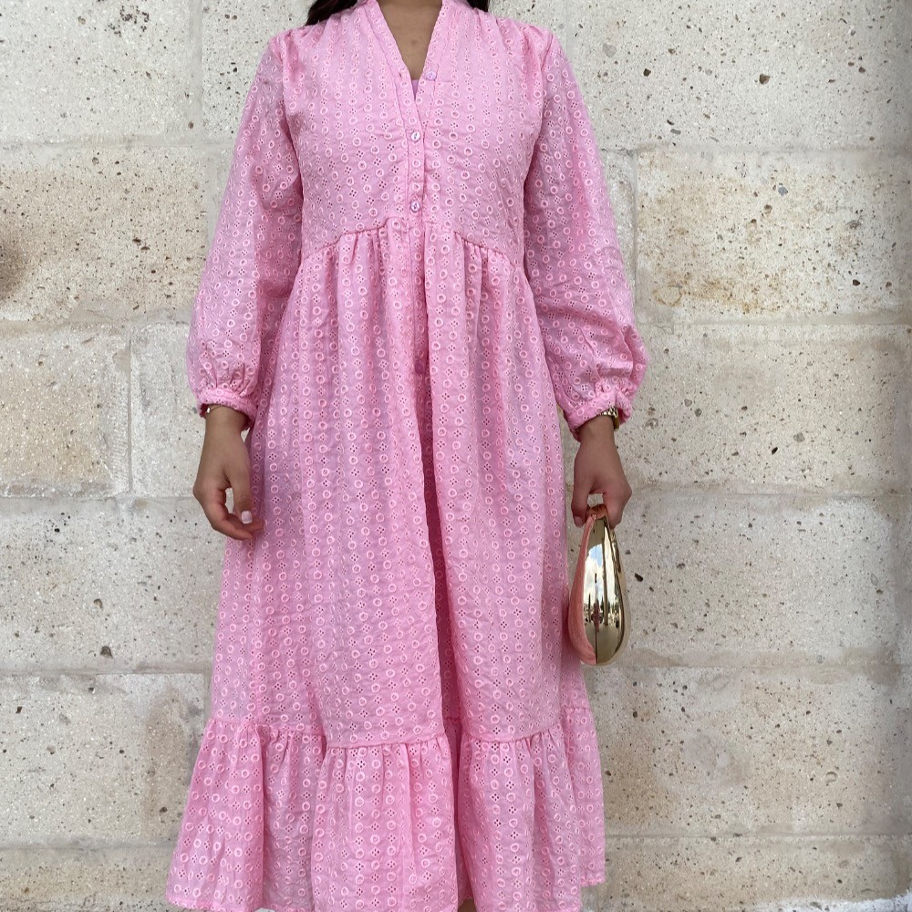 Dantel detayli elbise - Pembe