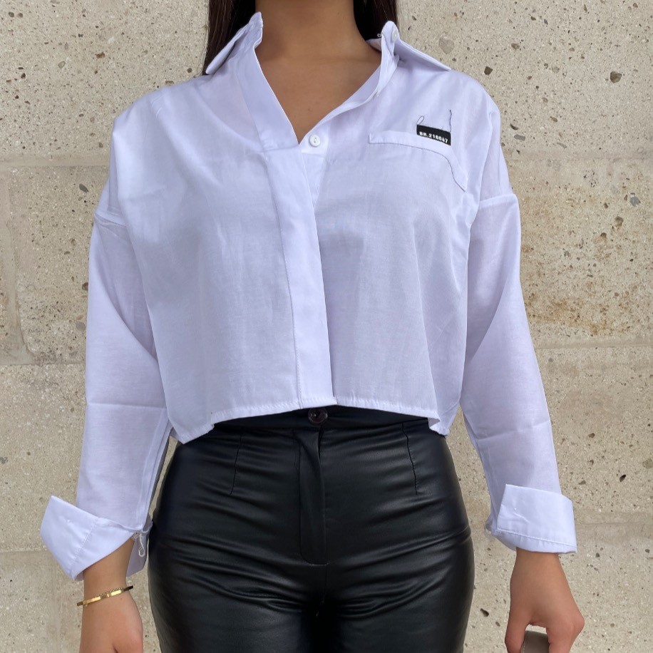 Beyaz crop gömlek