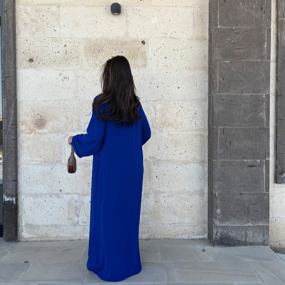 Basic abaya takım - Saks mavisi