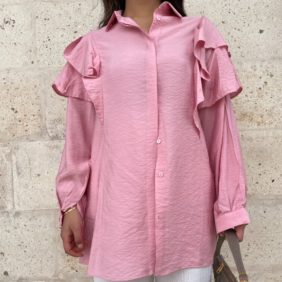 Fırfır detaylı tunik - Pembe