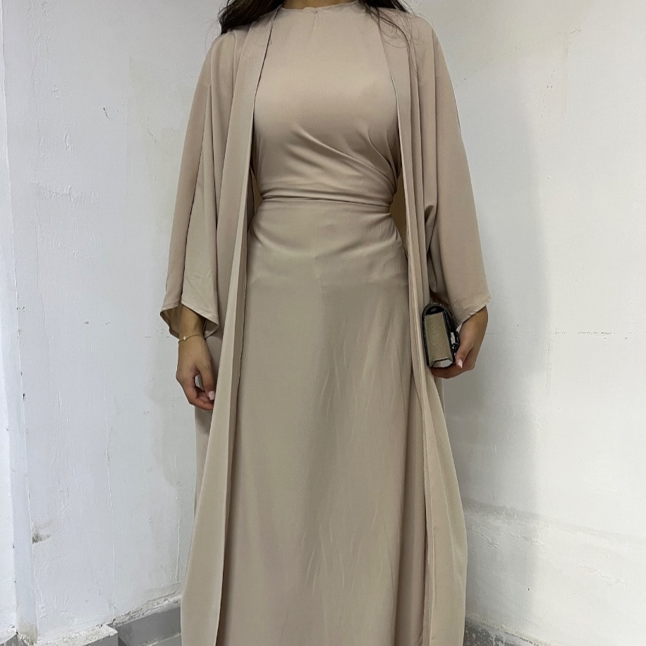 Drapeli abaya takım - Krem
