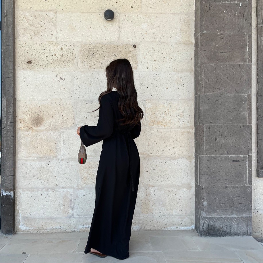 Bağlama detaylı elbise - Siyah