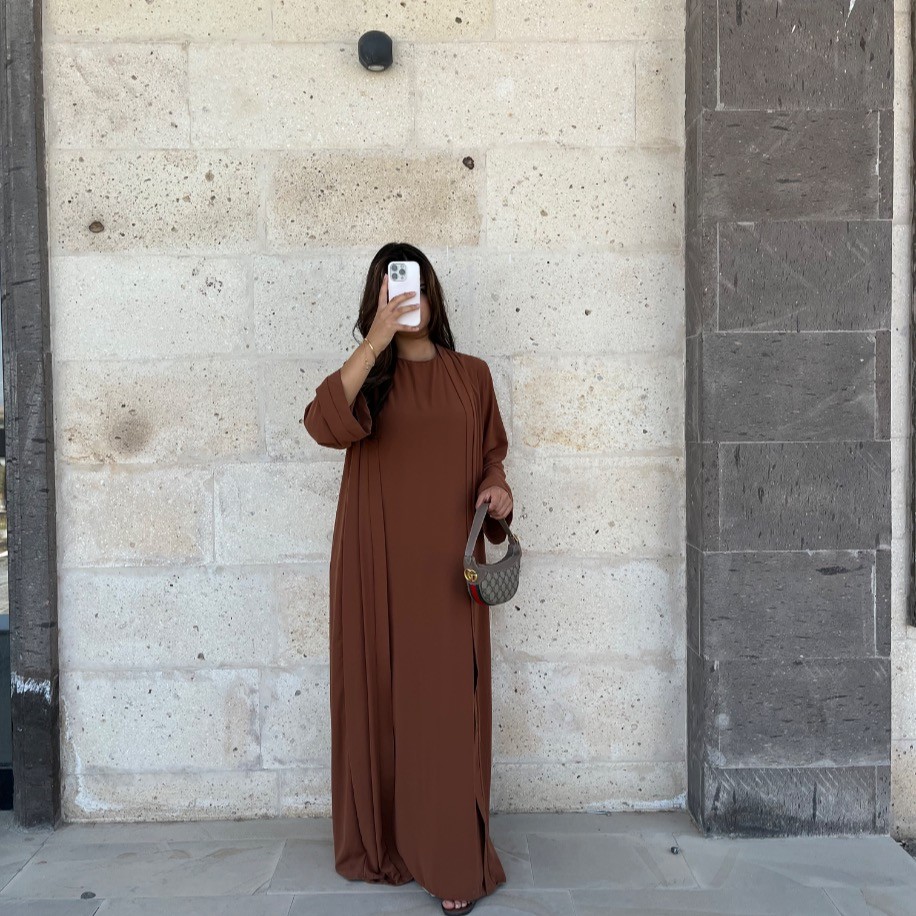 Basic abaya takım - Kahve