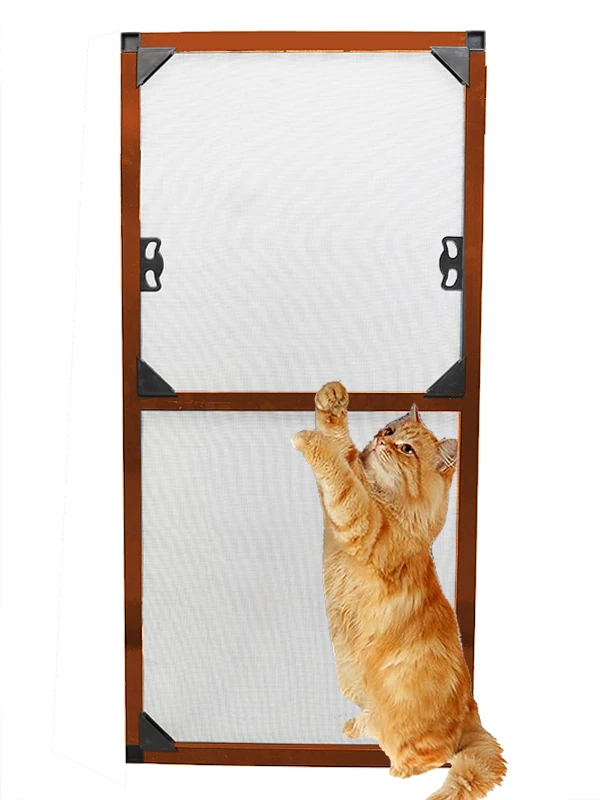 KEDİ Tüllü SABİT SÖK TAK Kapı (Max 90x210) Sinekliği Özel Ölçü Verebilirsin (Pabuçlu & Dıştan Takma) - Kahverengi