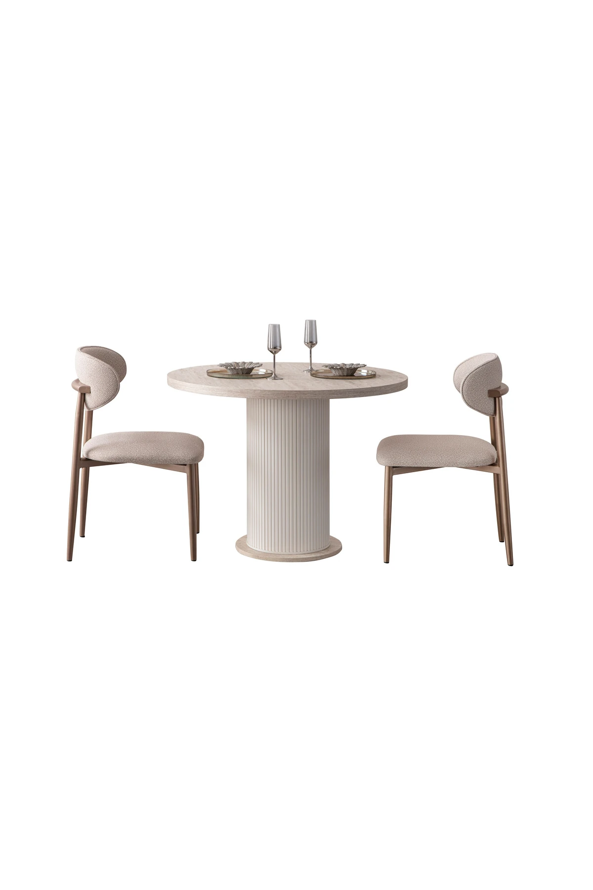 Traverten 2 Sandalyeli Yuvarlak Masa Takımı