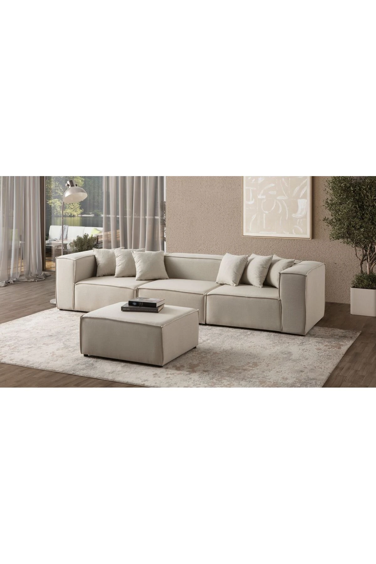 Mira Relax 4 Modül Köşe Koltuk Krem