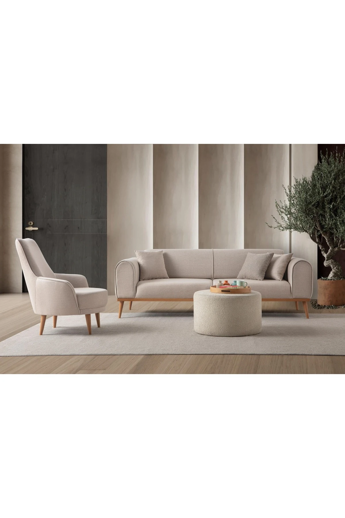 Rebull 3+1 Koltuk Takımı Sütlü Kahve