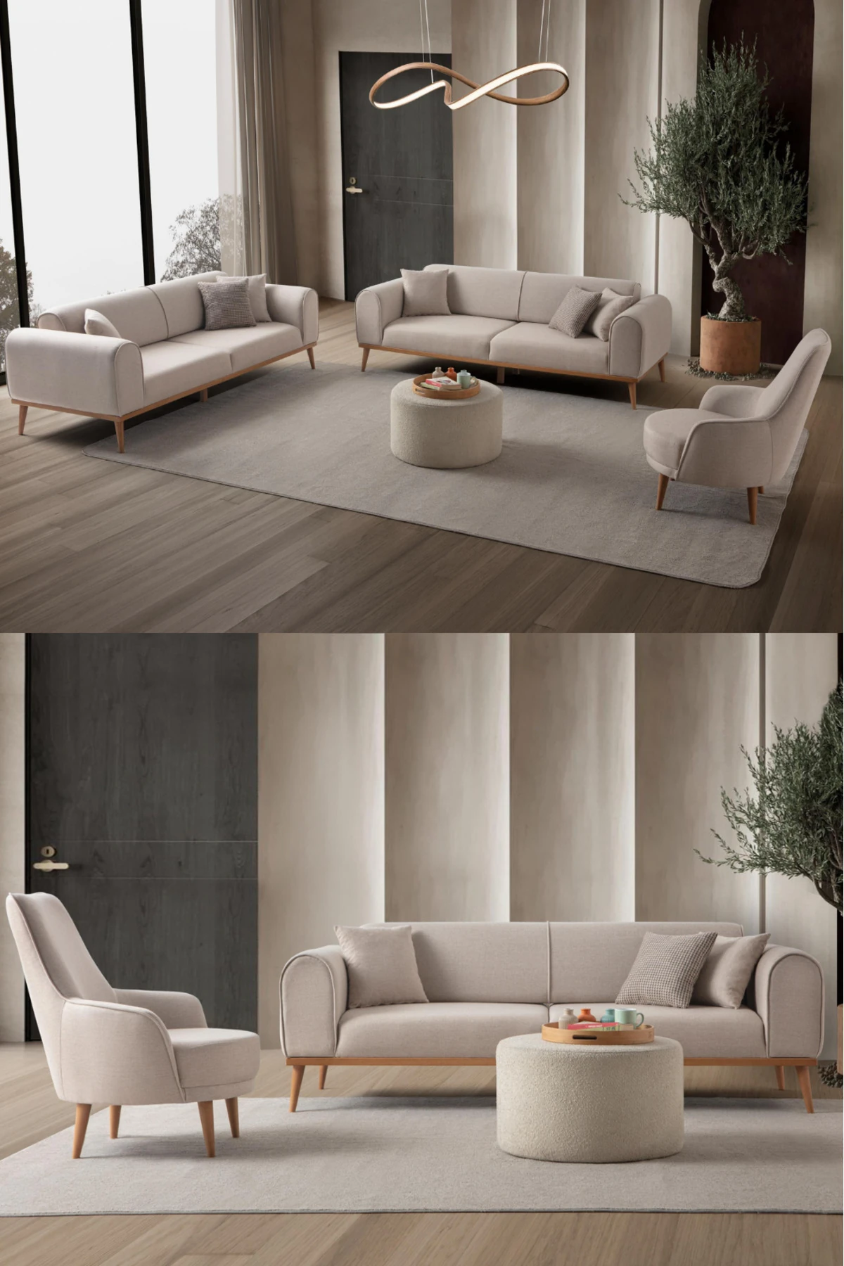 Rebull 3+3+1 Koltuk Takımı Sütlü Kahve