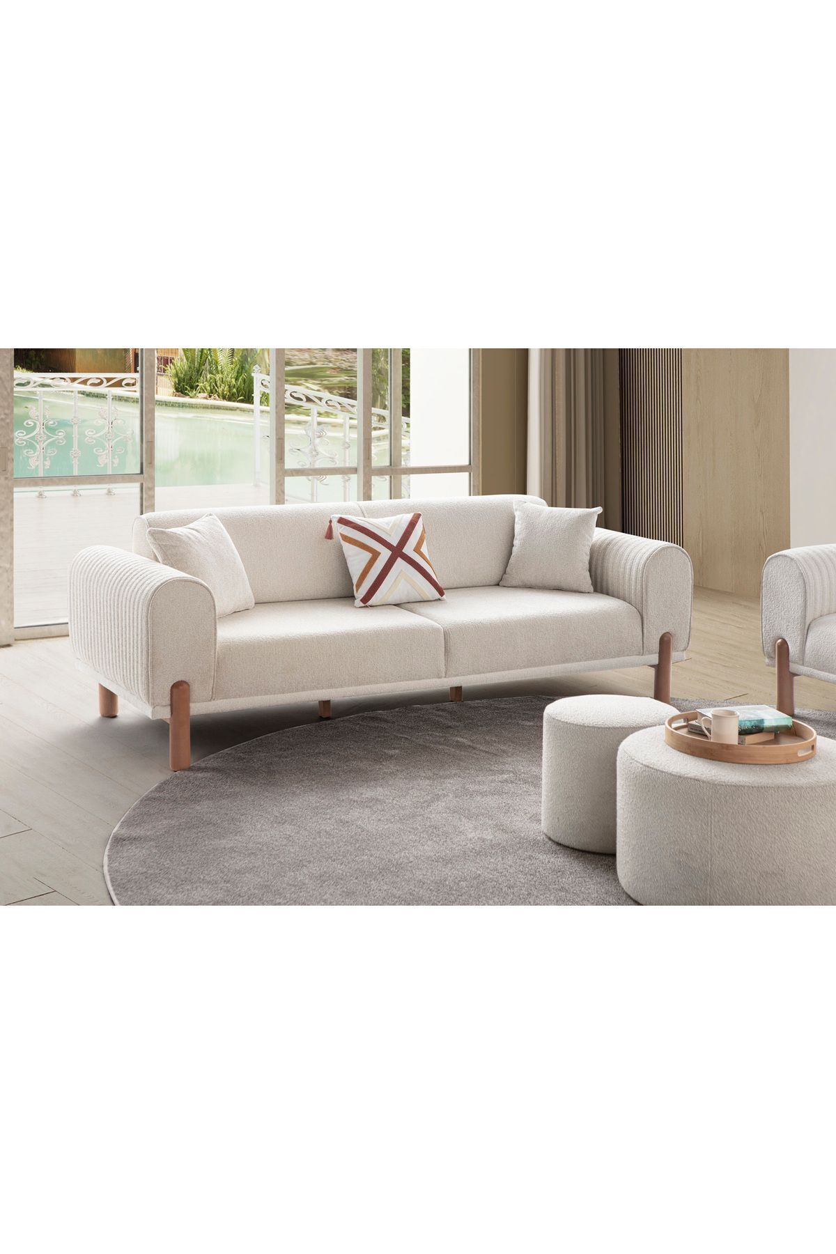Armoni Üçlü Koltuk Krem