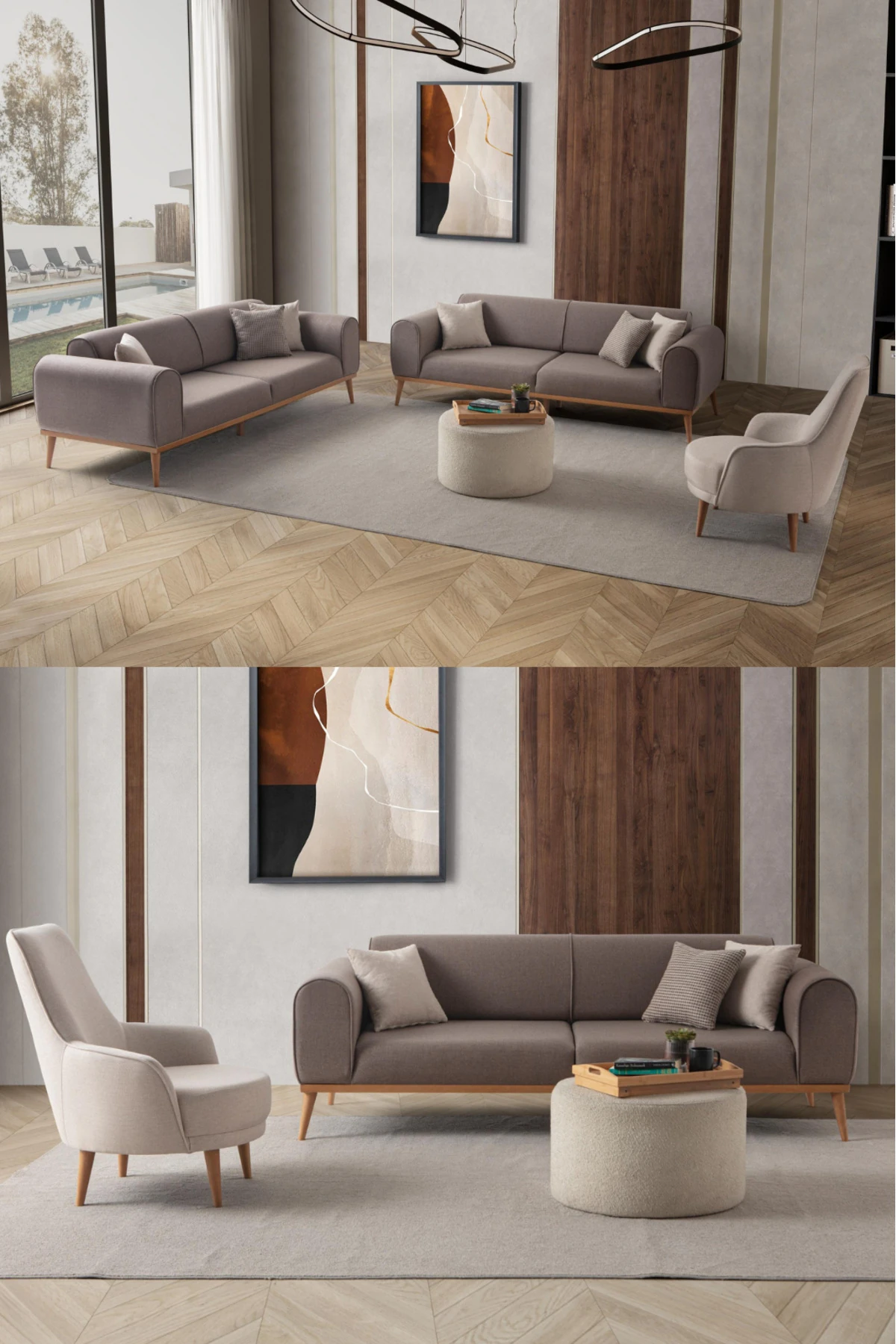 Rebull 3+3+1+1 Koltuk Takımı Kahverengi + Sütlü Kahve