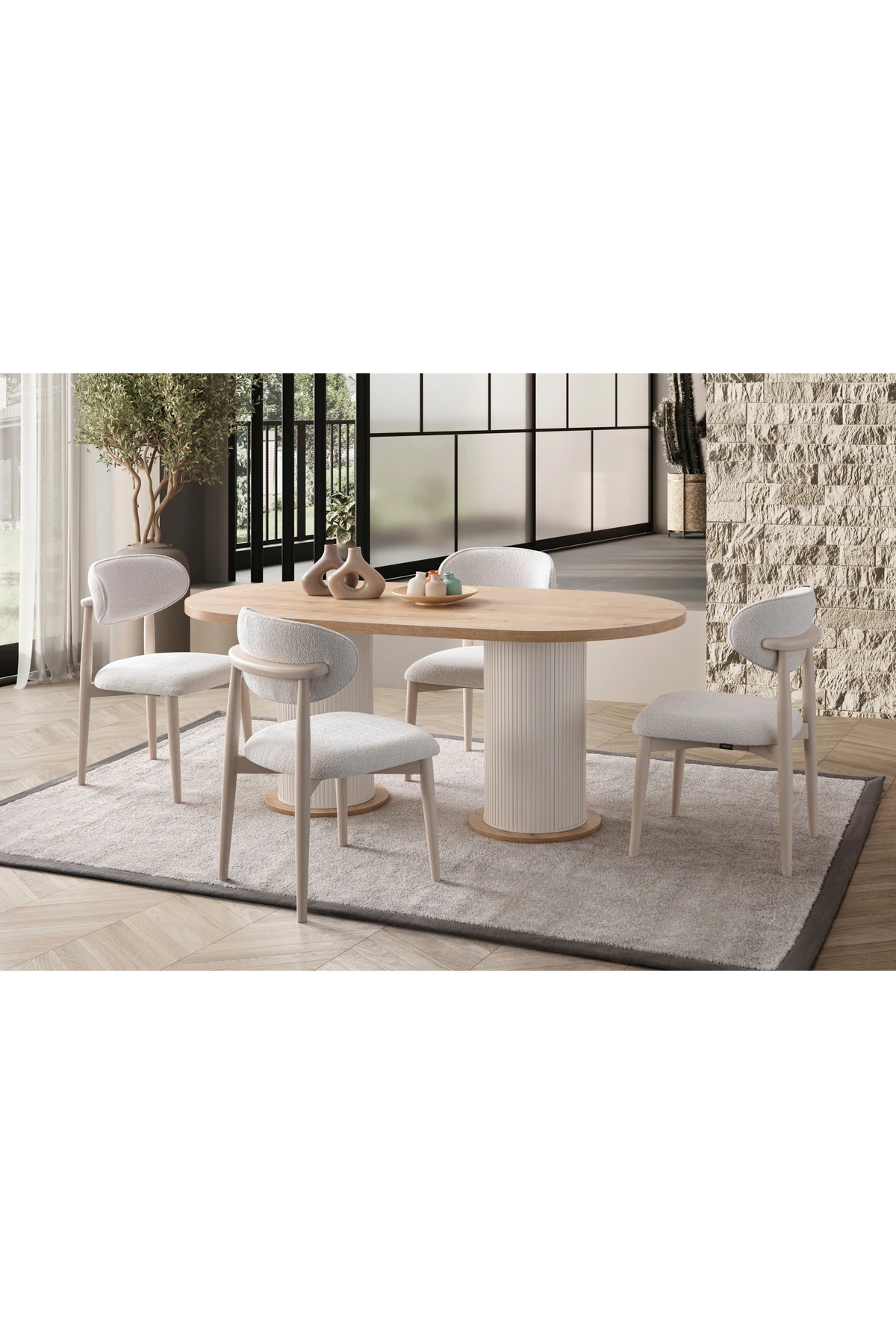 Safir Meşe Oval 4 Sandalyeli Masa Takımı