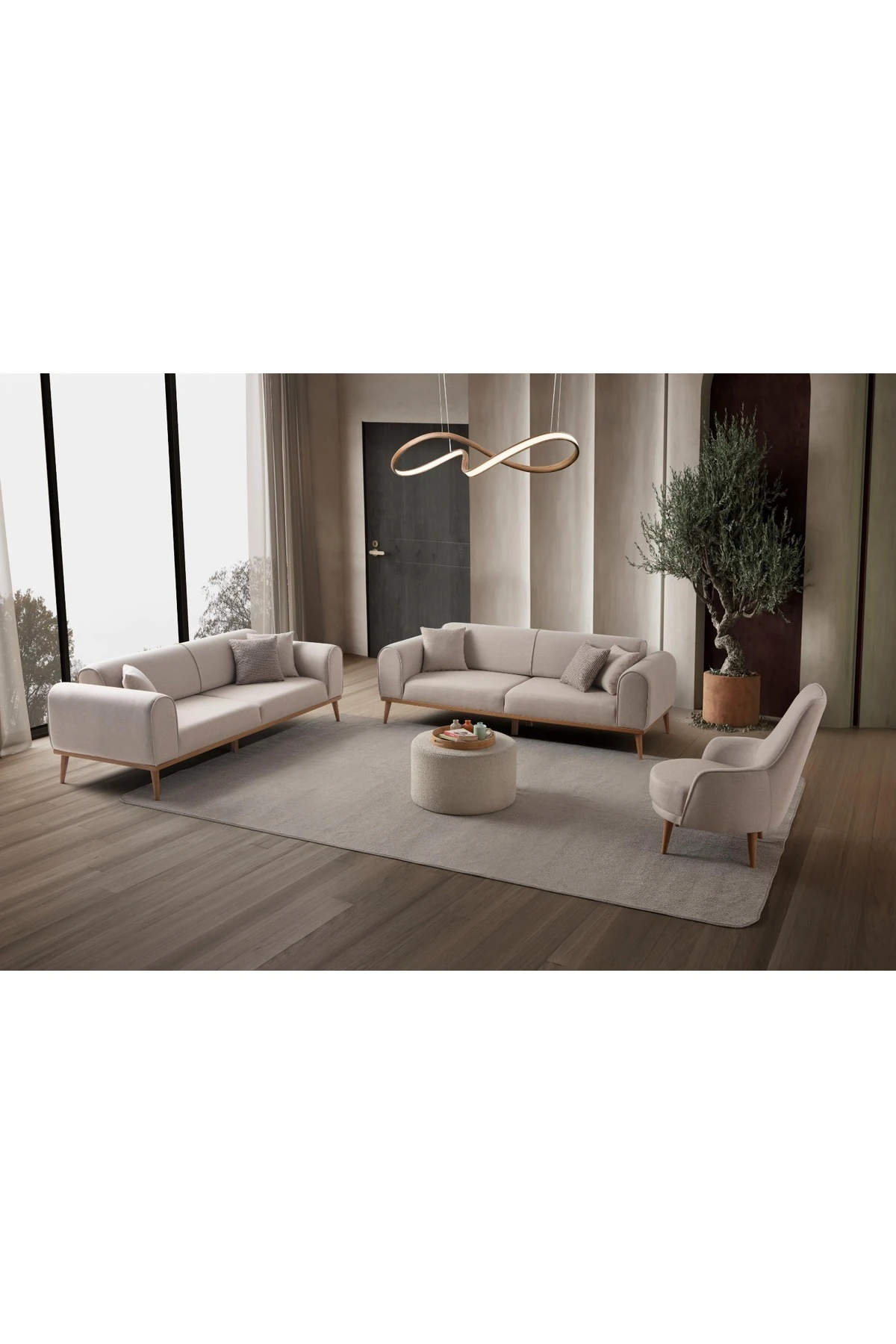 Rebull 3+3+1 Koltuk Takımı Sütlü Kahve