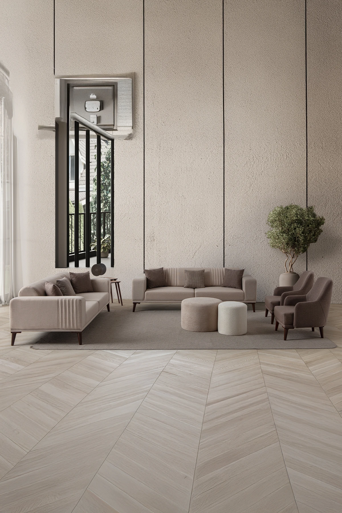 Regnar 3+3+1+1 Koltuk Takımı Sütlü Kahve + Kahverengi