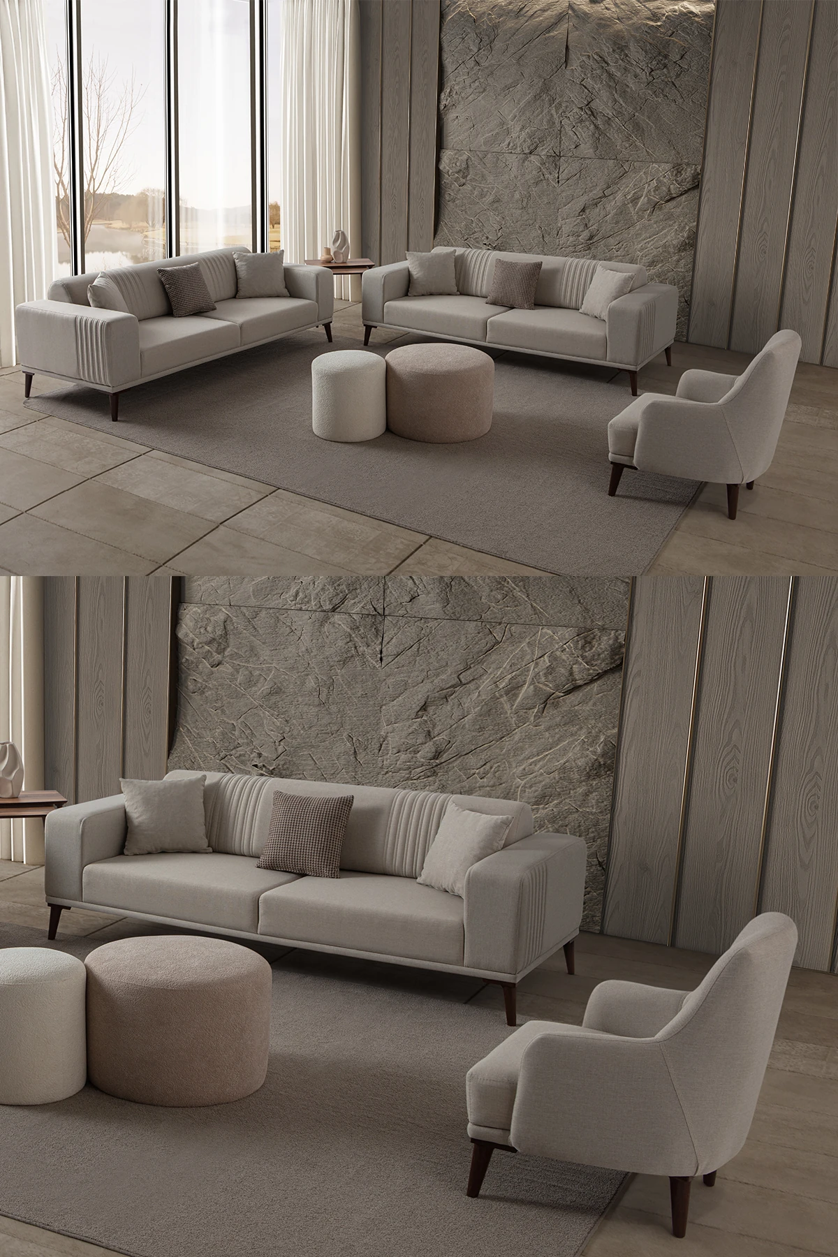 Regnar 3+3+1 Koltuk Takımı Krem