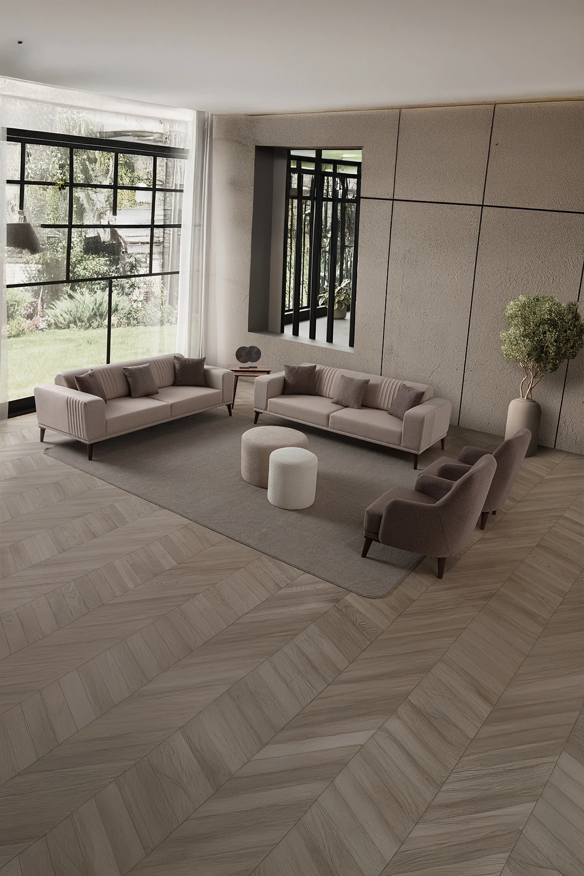 Regnar 3+3+1+1 Koltuk Takımı Sütlü Kahve + Kahverengi