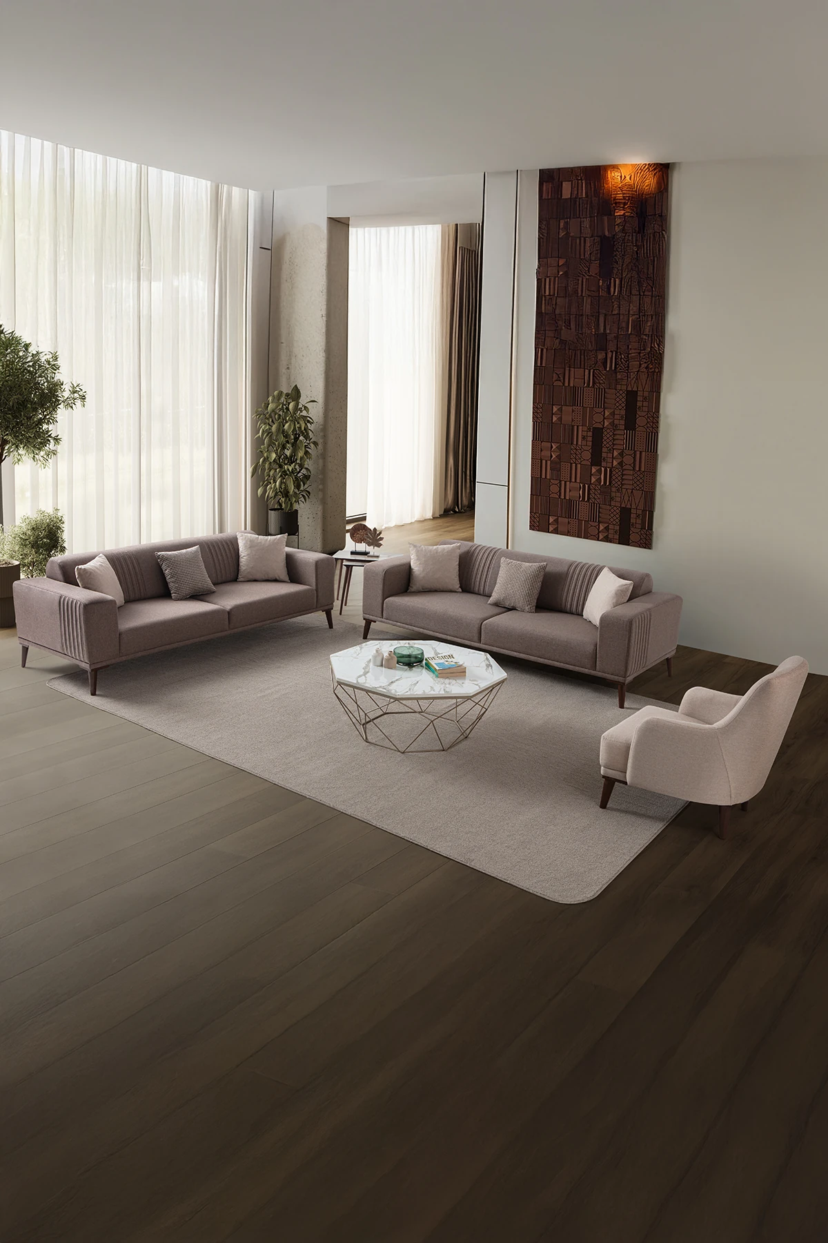 Regnar 3+3+1 Koltuk Takımı Kahverengi + Sütlü Kahve