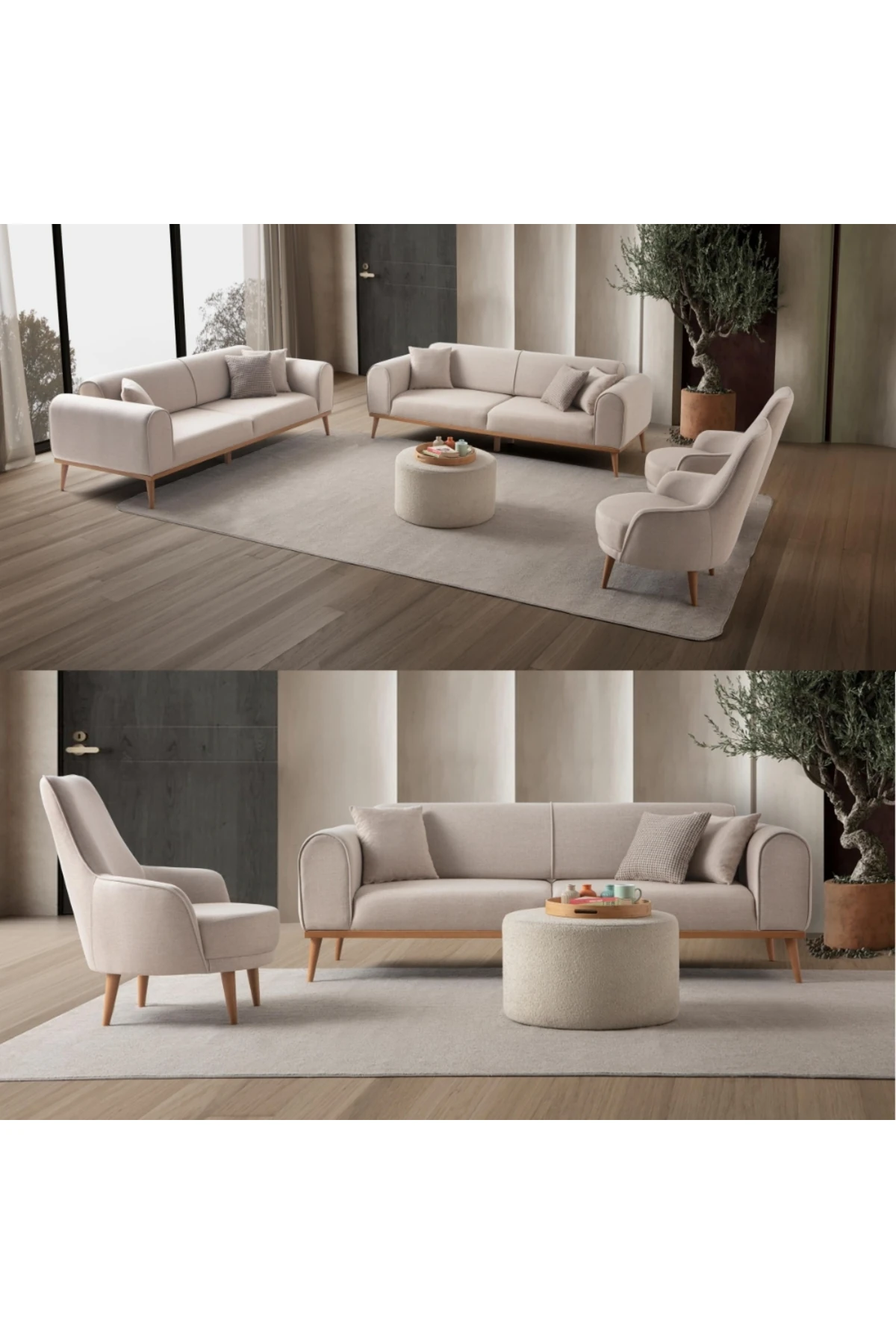 Rebull 3+3+1+1 Koltuk Takımı Sütlü Kahve