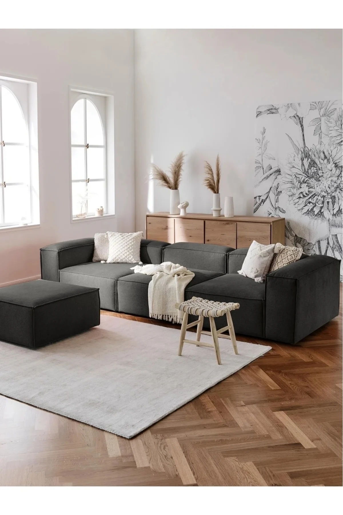 Mira Relax 4 Modül Köşe Koltuk Keten Antrasit