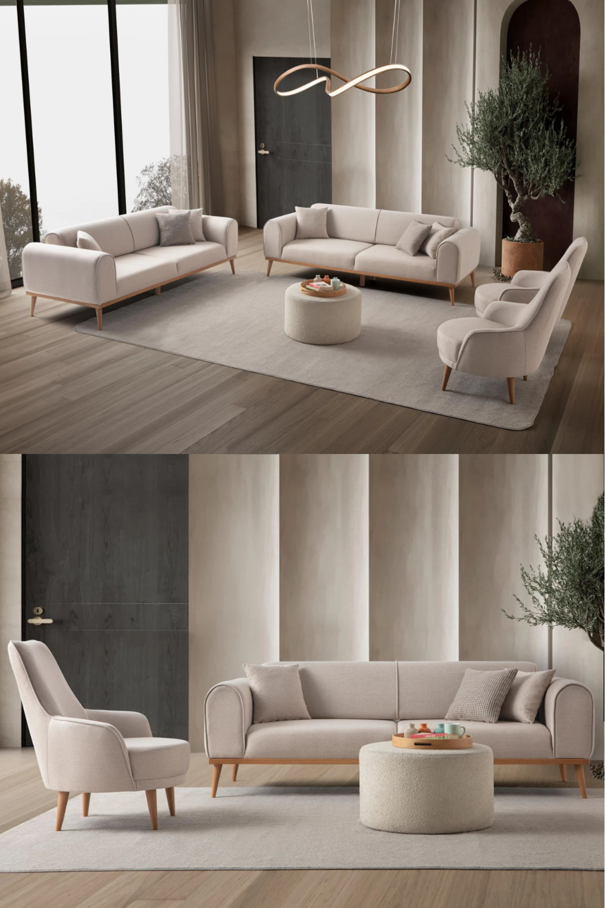 Rebull 3+3+1+1 Koltuk Takımı Sütlü Kahve