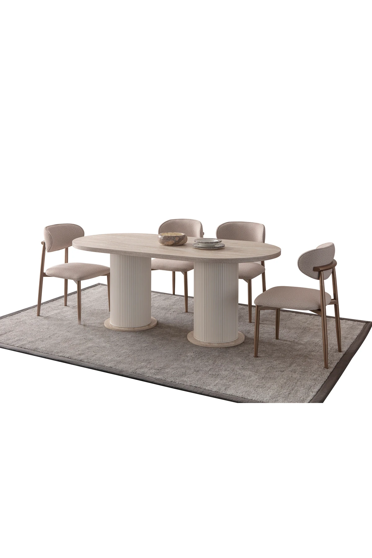 Traverten Oval 4 Sandalyeli Masa Takımı