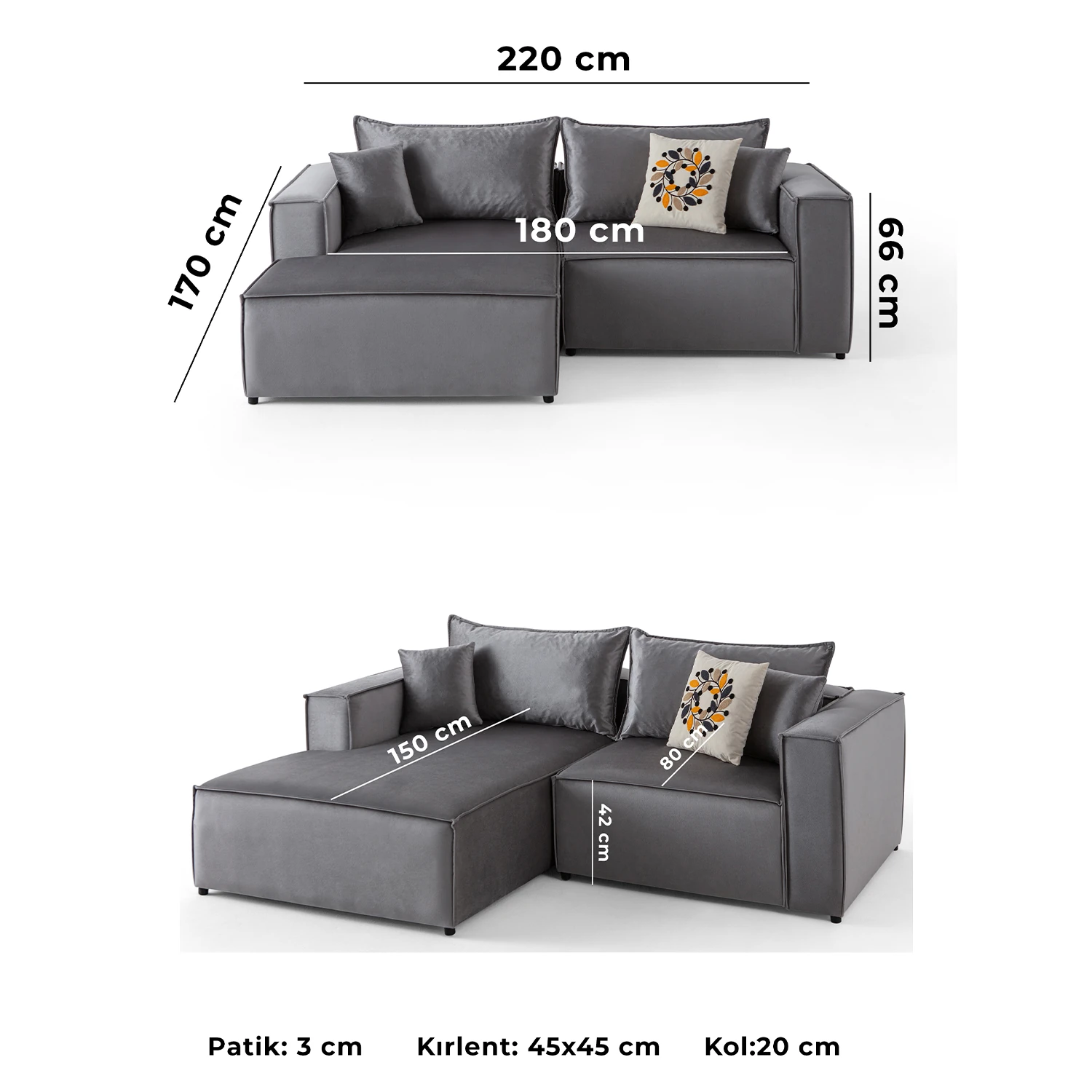 Arven Köşe Koltuk Takımı Gri