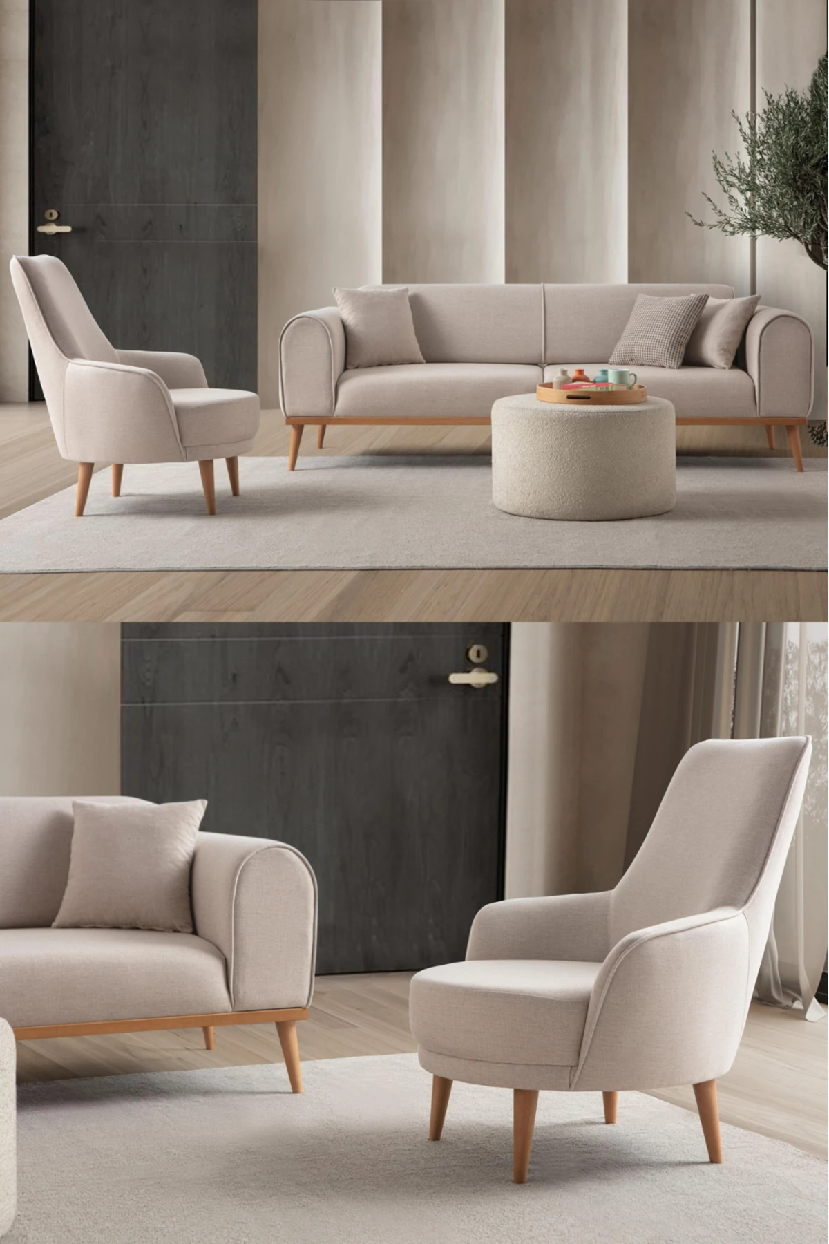 Rebull 3+1 Koltuk Takımı Sütlü Kahve