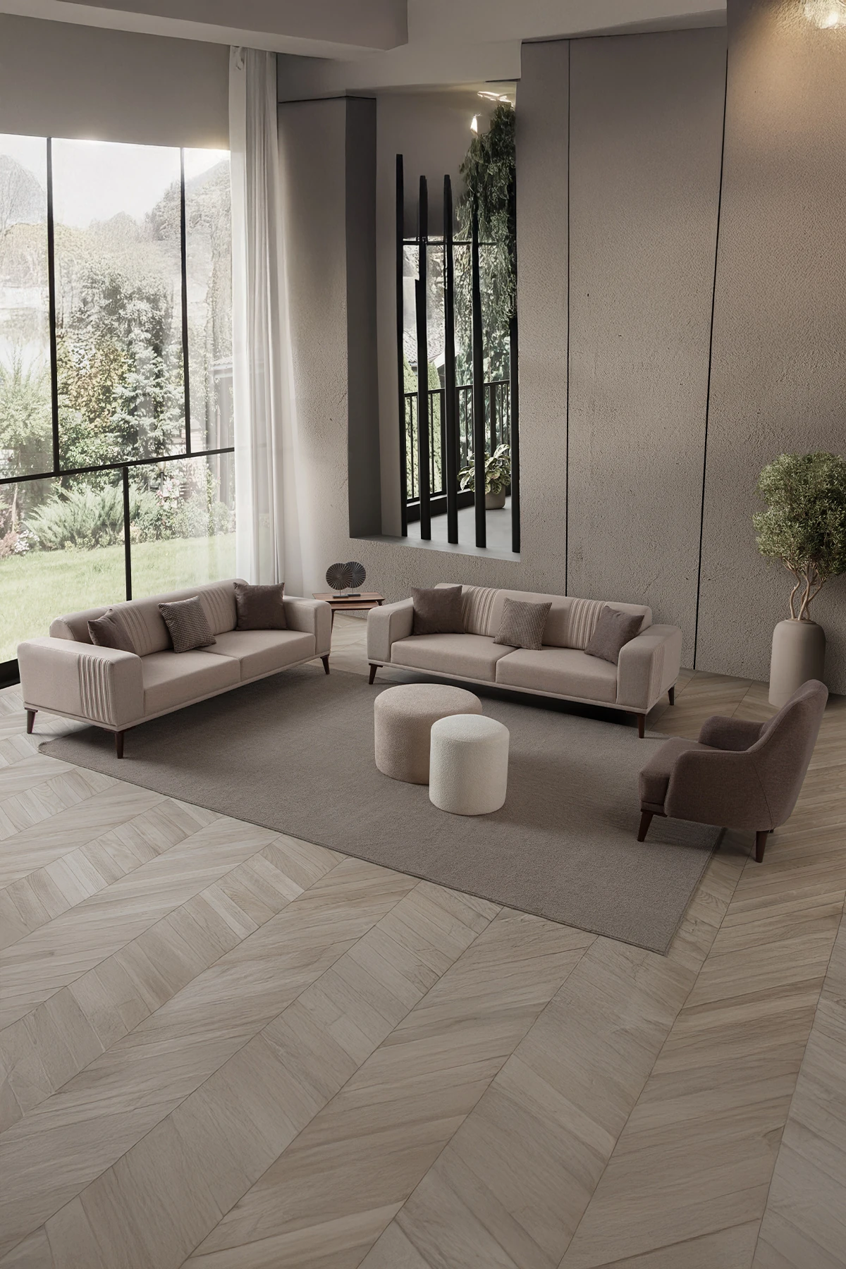 Regnar 3+3+1 Koltuk Takımı Sütlü Kahve + Kahverengi