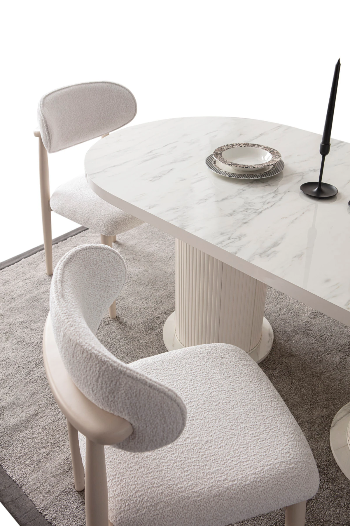 Mermer Desen Oval 4 Sandalyeli Masa Takımı