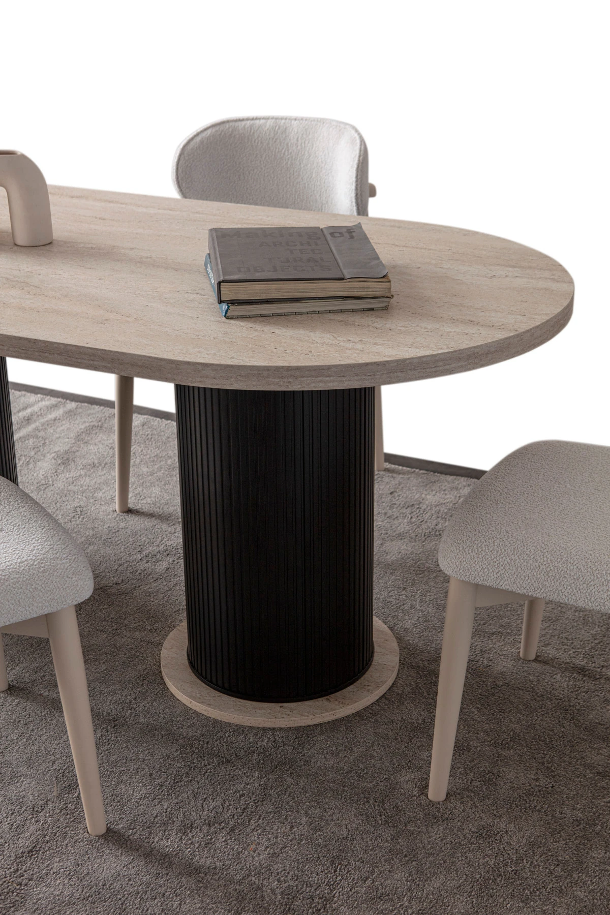 Traverten Oval 4 Sandalyeli Masa Takımı