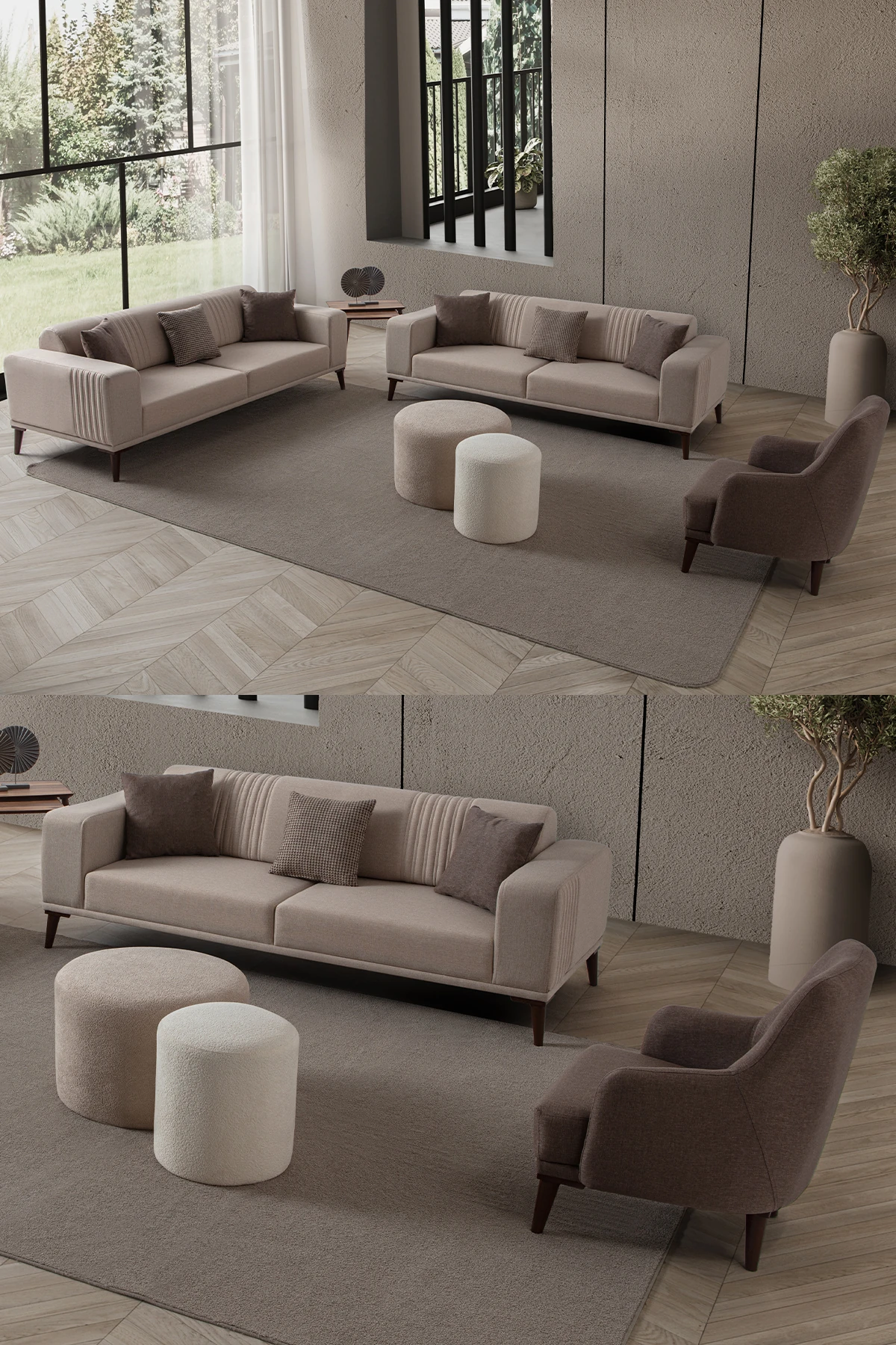 Regnar 3+3+1 Koltuk Takımı Sütlü Kahve + Kahverengi