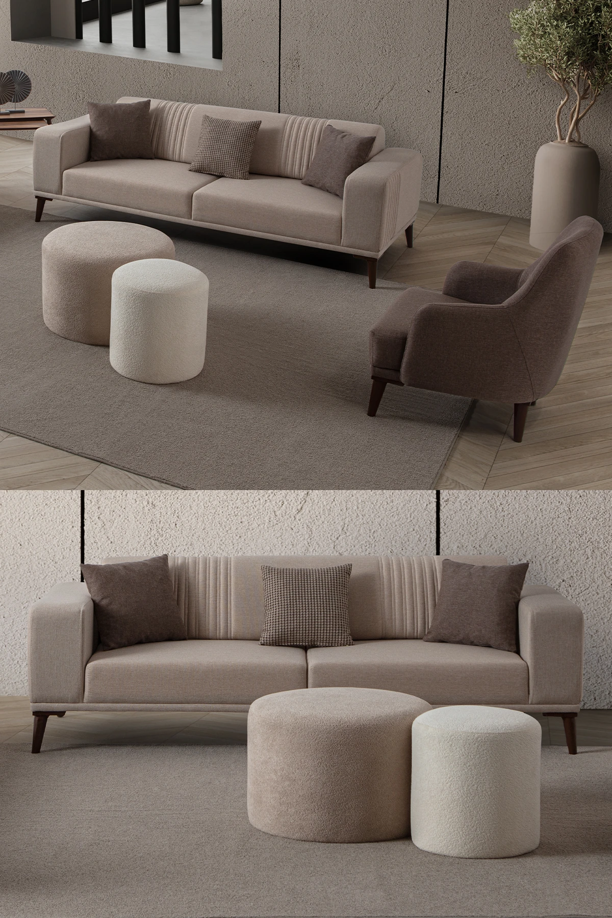 Regnar 3+1 Koltuk Takımı Sütlü Kahve + Kahverengi