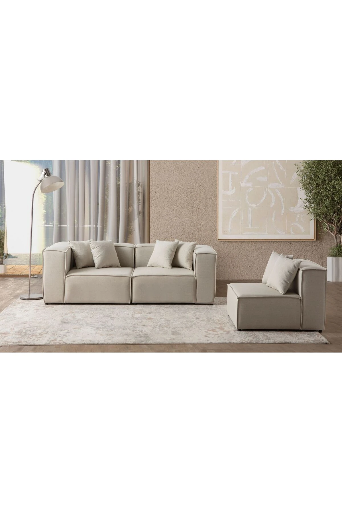 Mira Relax 4 Modül Köşe Koltuk Krem