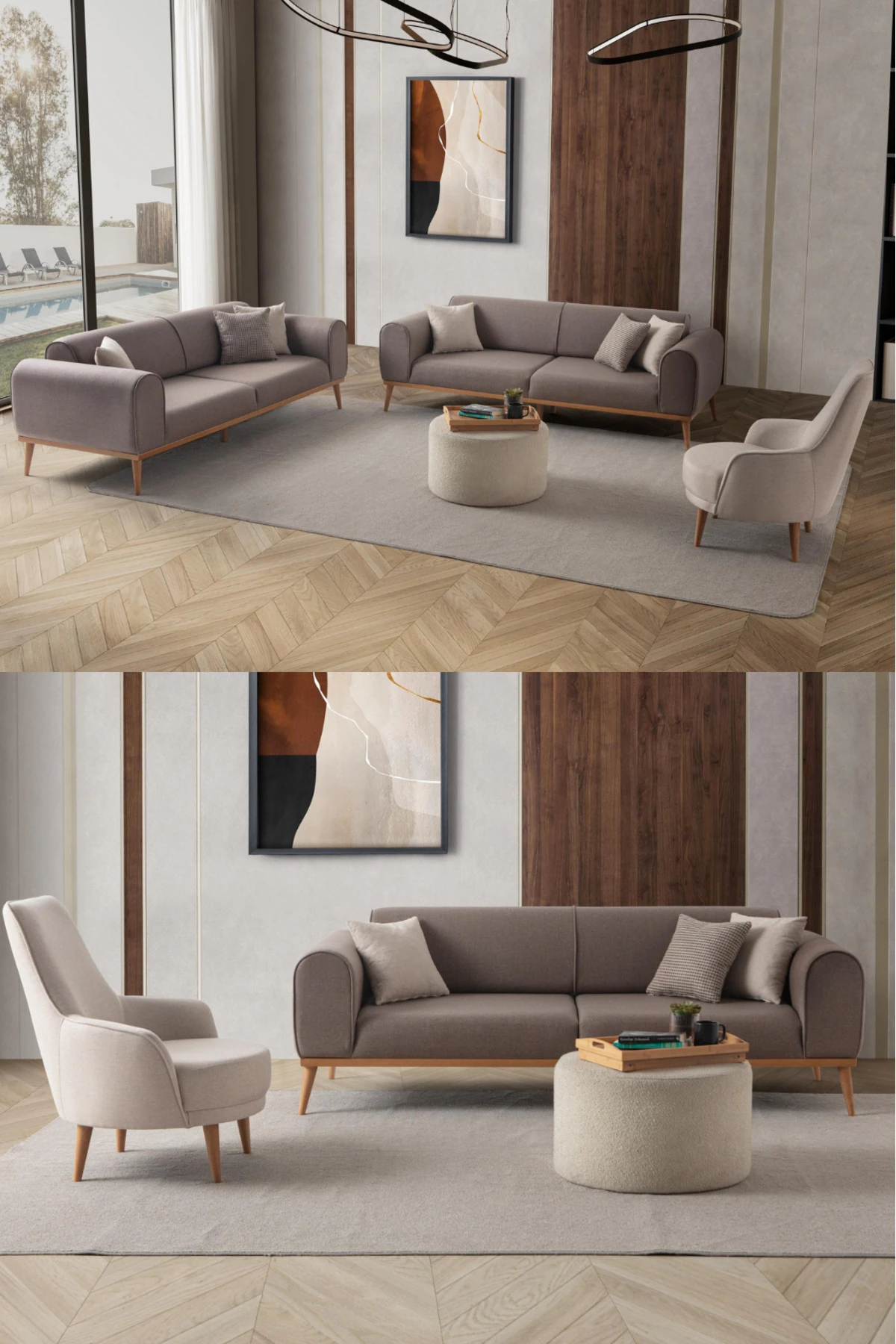 Rebull 3+3+1 Koltuk Takımı Kahverengi + Sütlü Kahve