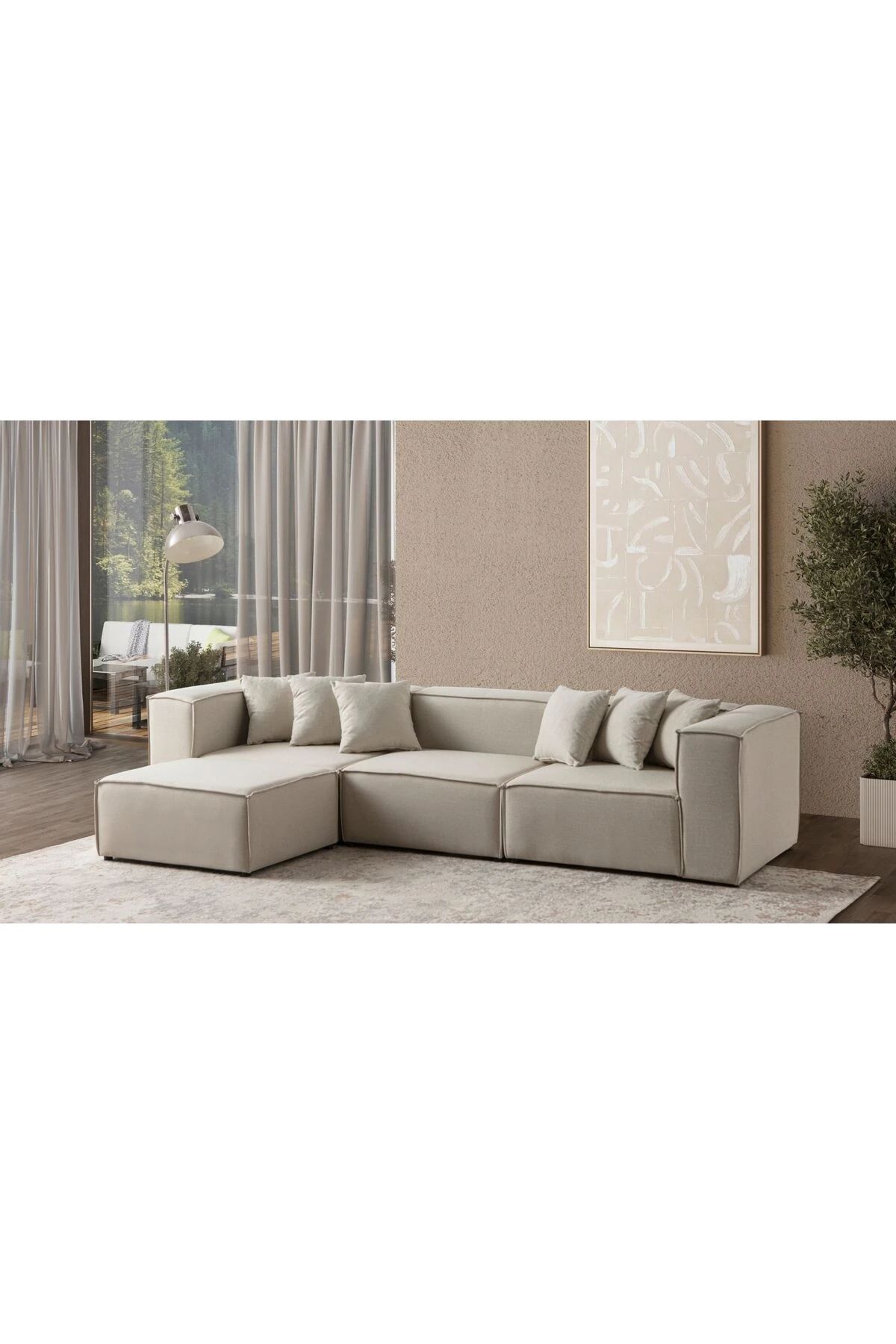 Mira Relax 4 Modül Köşe Koltuk Krem