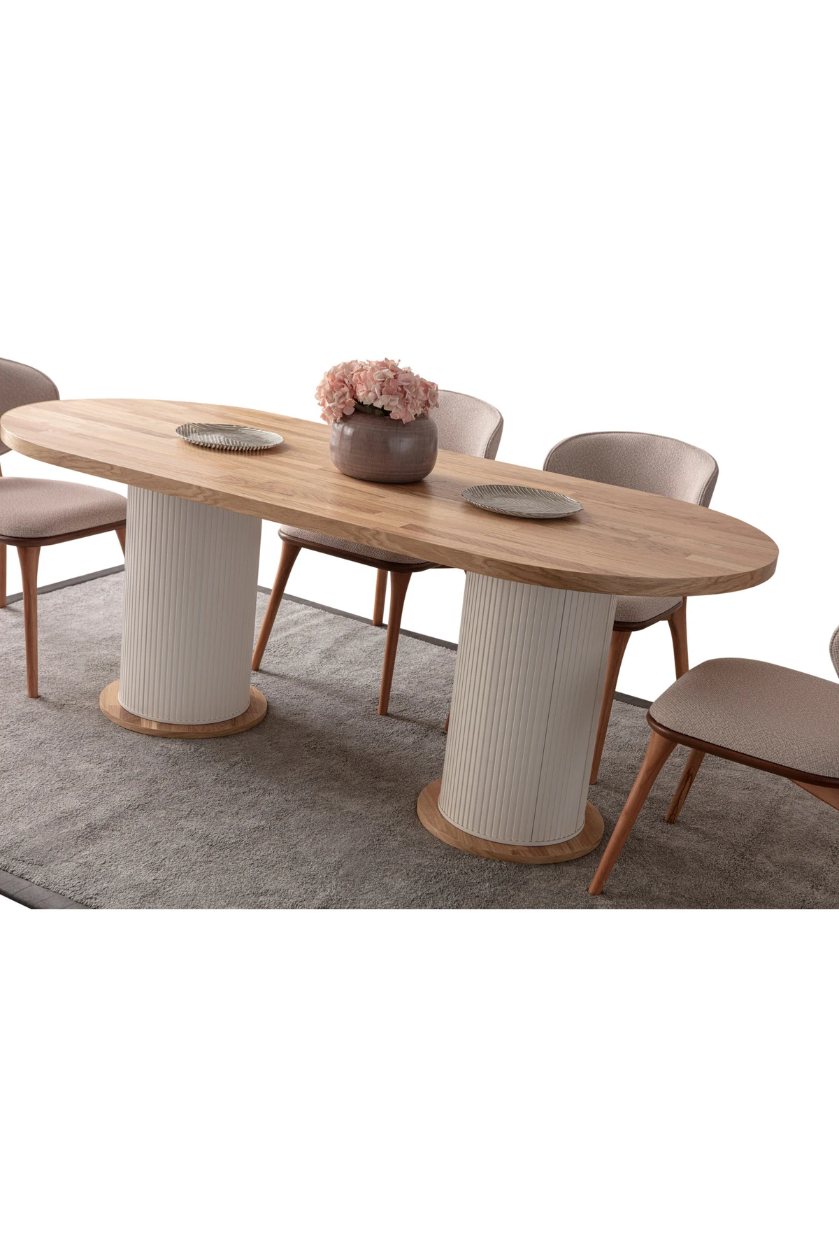 Ahşap Kaplama Oval 4 Sandalyeli Masa Takımı