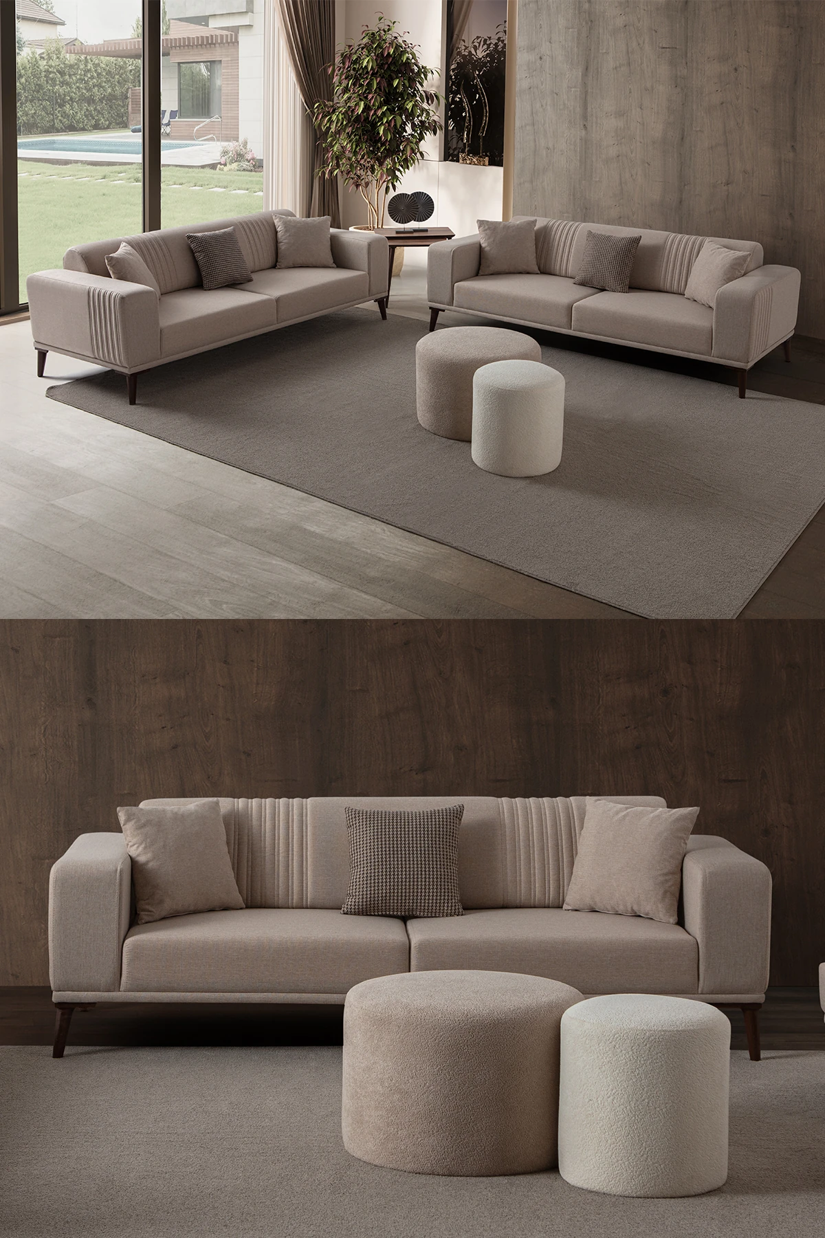 Regnar 3+3 Koltuk Takımı Sütlü Kahve