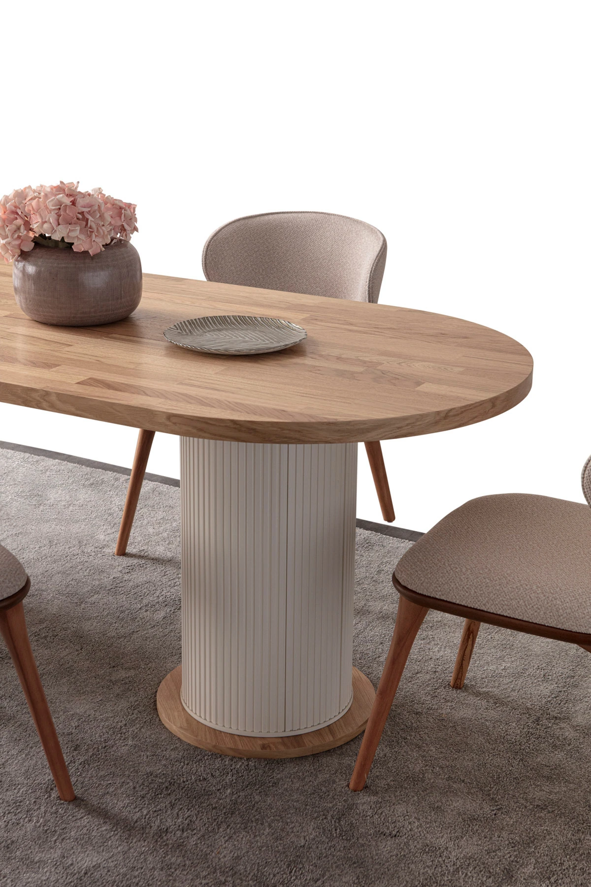 Ahşap Kaplama Oval 4 Sandalyeli Masa Takımı