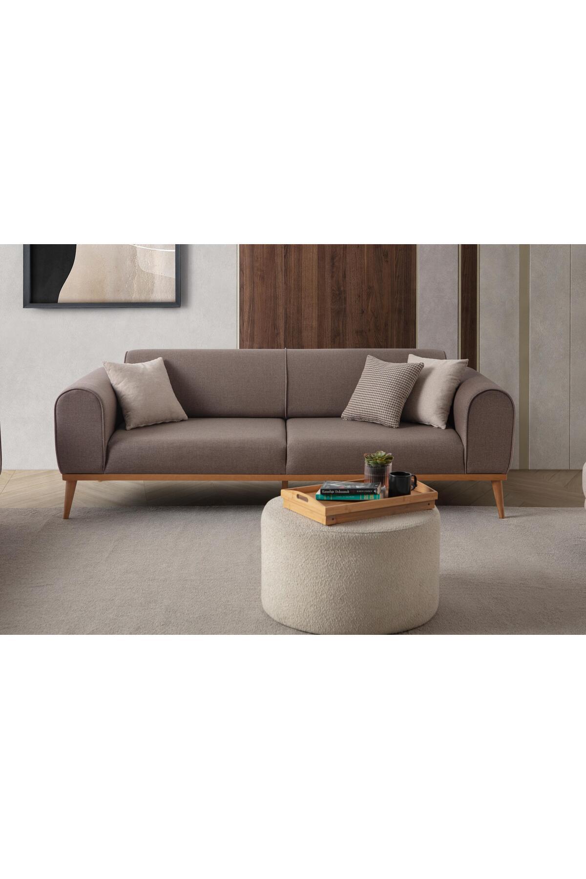 Rebull 3+3+1+1 Koltuk Takımı Kahverengi + Sütlü Kahve