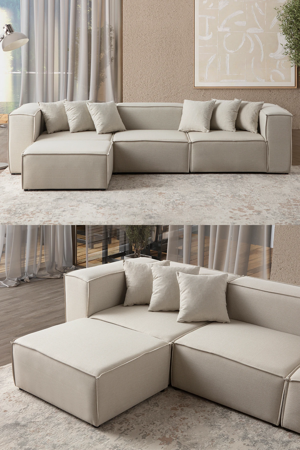 Mira Relax 4 Modül Köşe Koltuk Krem