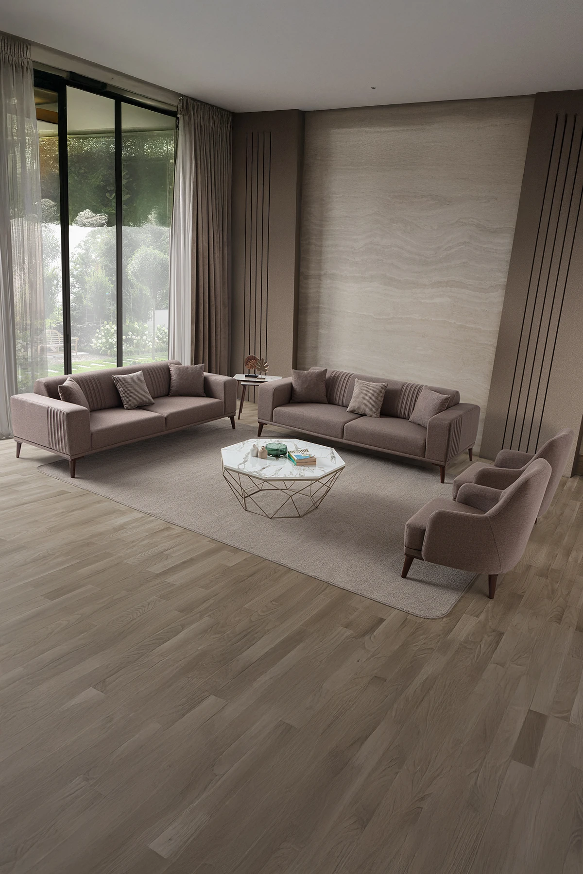 Regnar 3+3+1+1 Koltuk Takımı Kahverengi