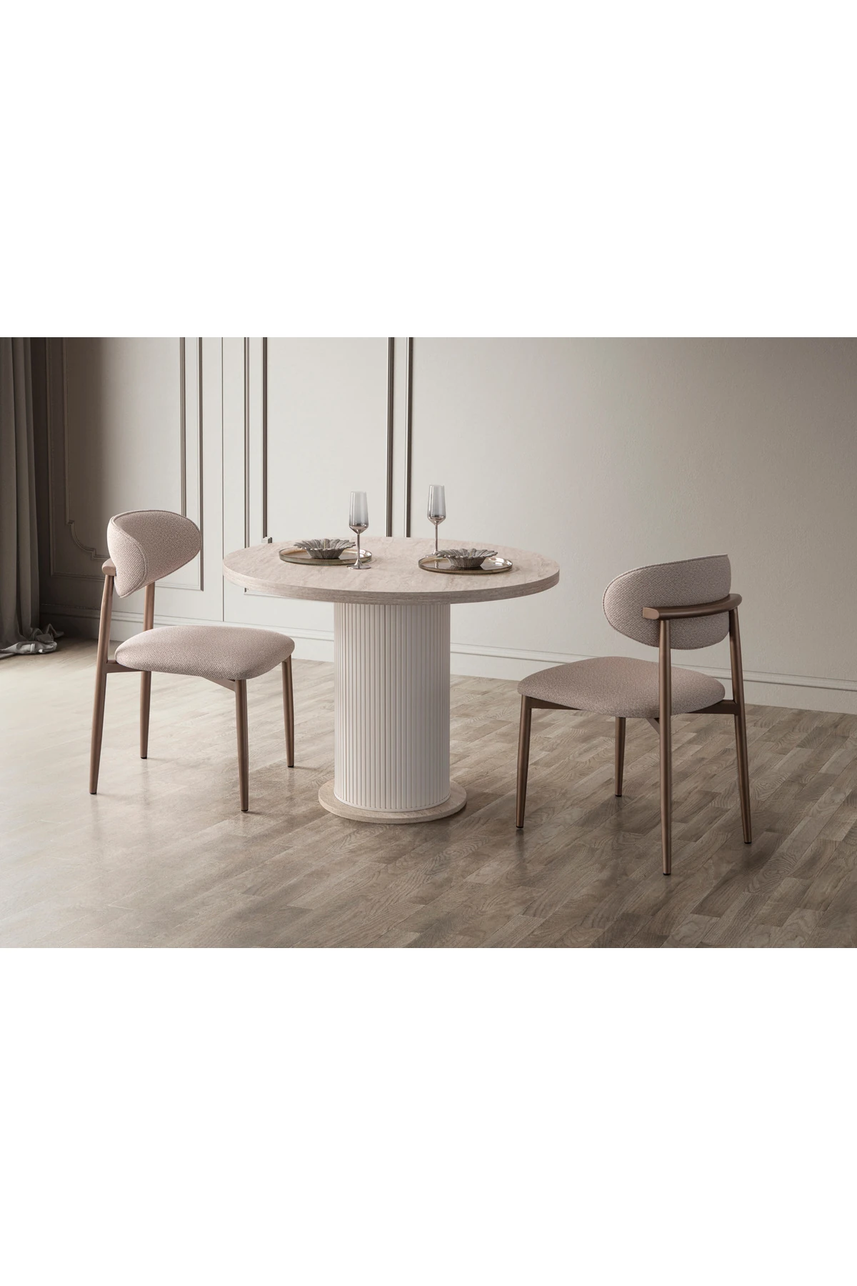 Traverten 2 Sandalyeli Yuvarlak Masa Takımı