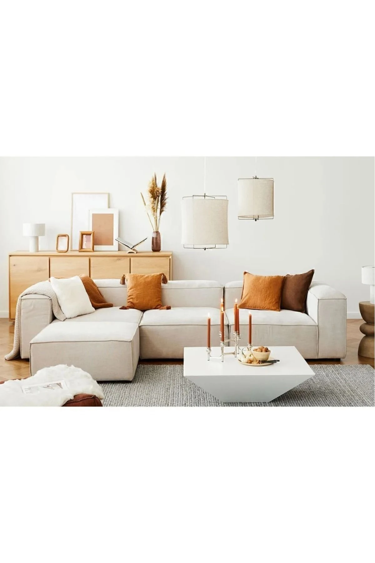 Mira Relax 4 Modül Köşe Koltuk Keten Kırık Beyaz