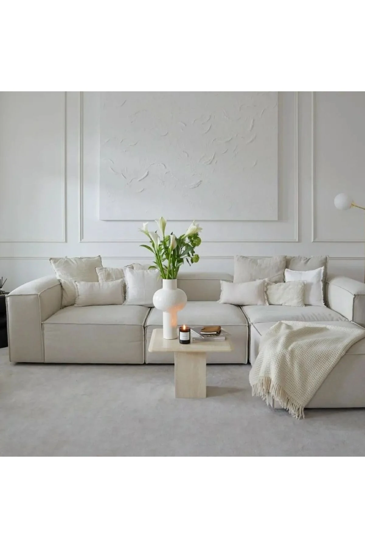 Mira Relax 4 Modül Köşe Koltuk Keten Kırık Beyaz