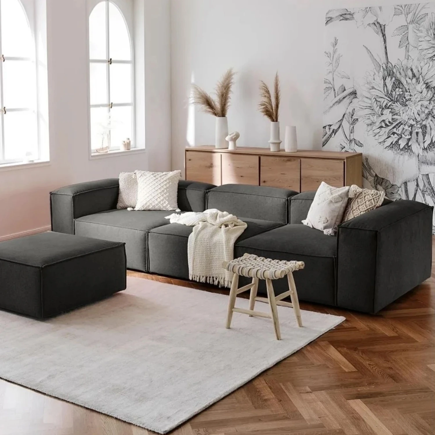 Mira Relax 4 Modül Köşe Koltuk Keten Antrasit - Edsyhome