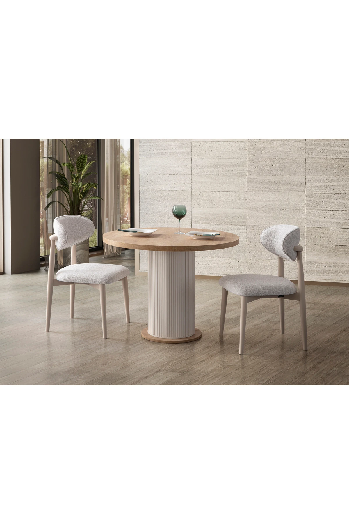 Safir Meşe 2 Sandalyeli Yuvarlak Masa Takımı