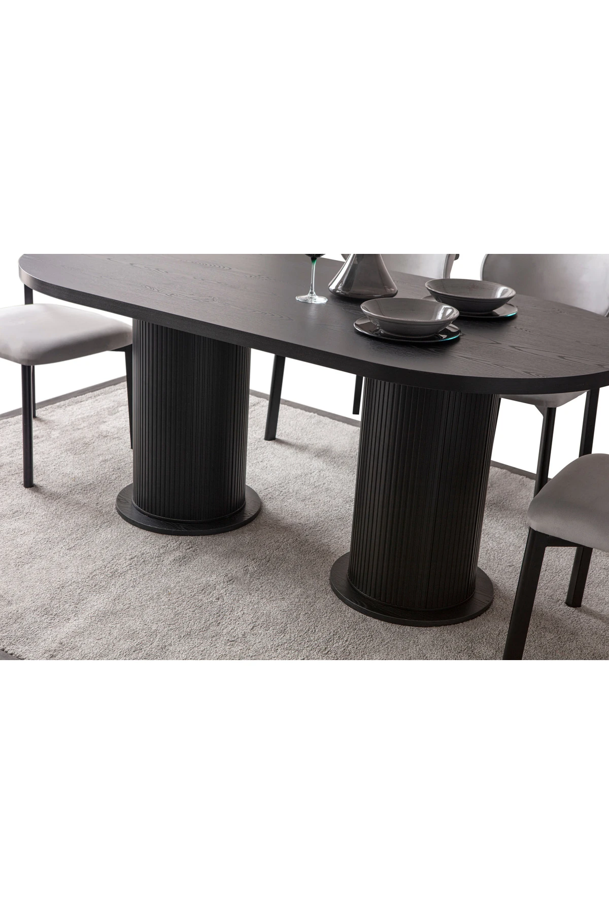 Senkron Siyah Oval 4 Sandalyeli Masa Takımı