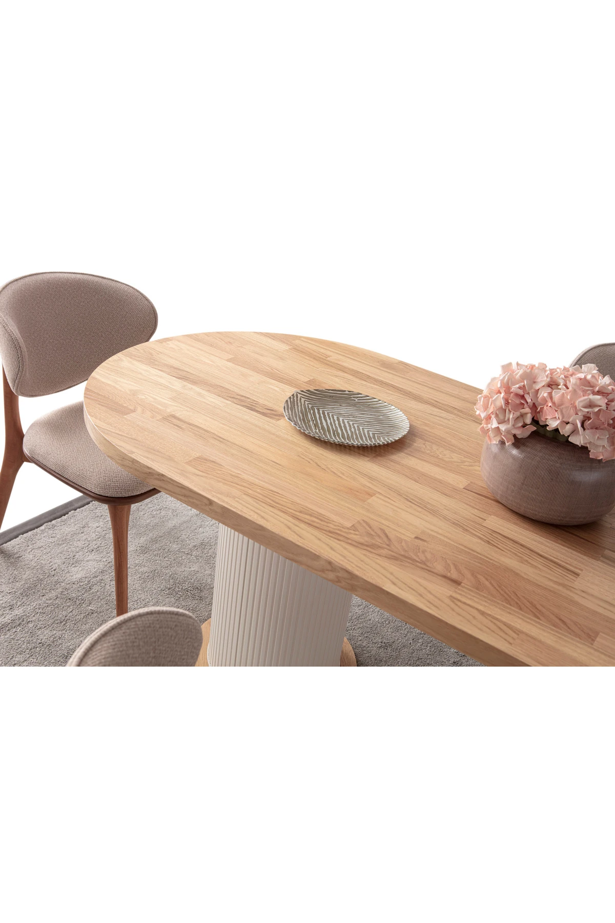 Ahşap Kaplama Oval 4 Sandalyeli Masa Takımı