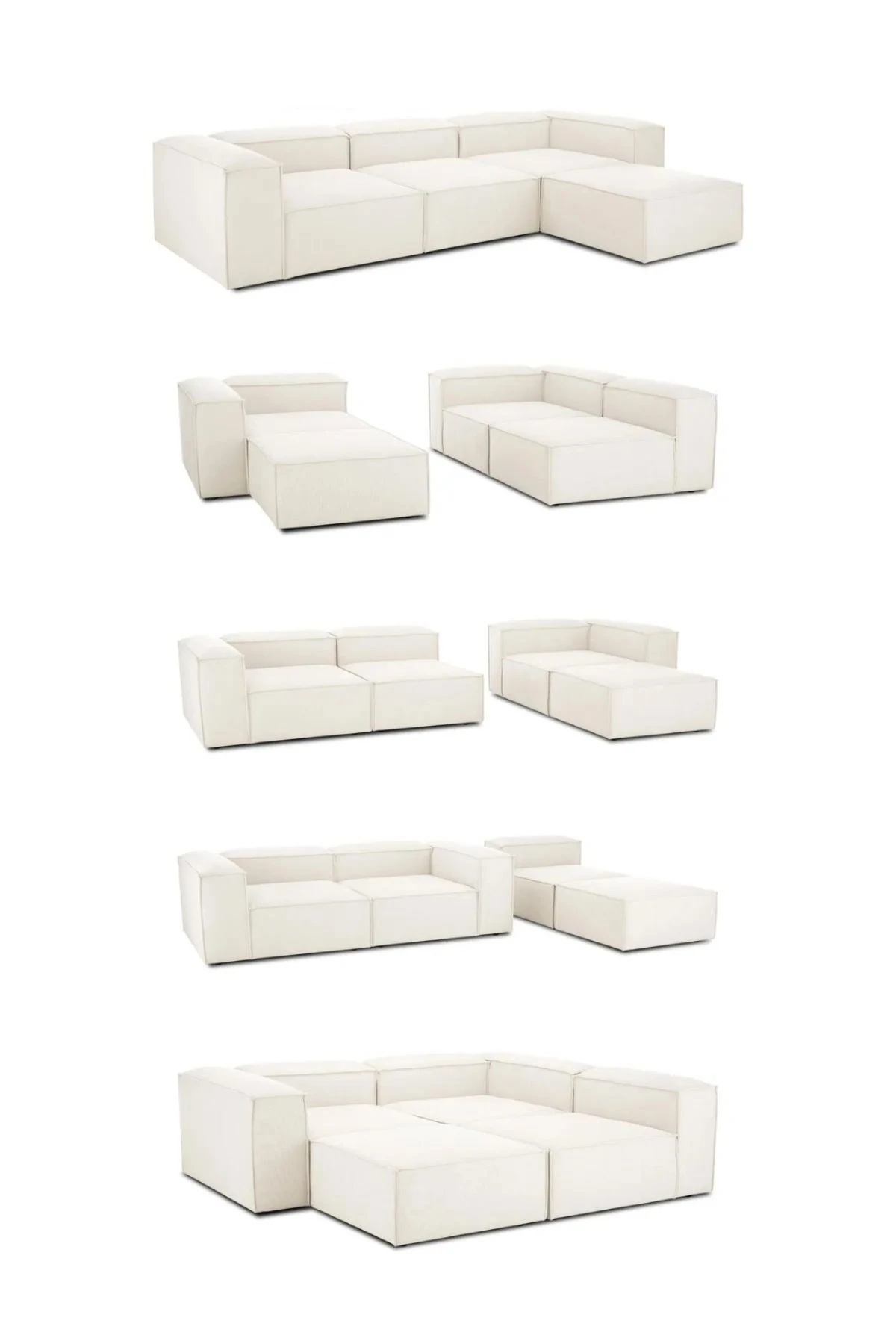 Mira Relax 4 Modül Köşe Koltuk Keten Kırık Beyaz