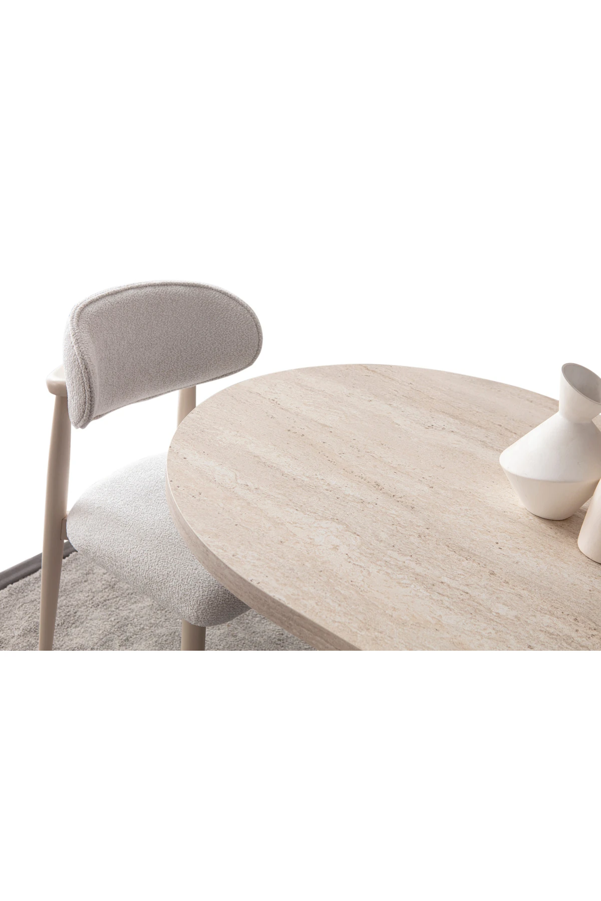 Traverten Oval 4 Sandalyeli Masa Takımı