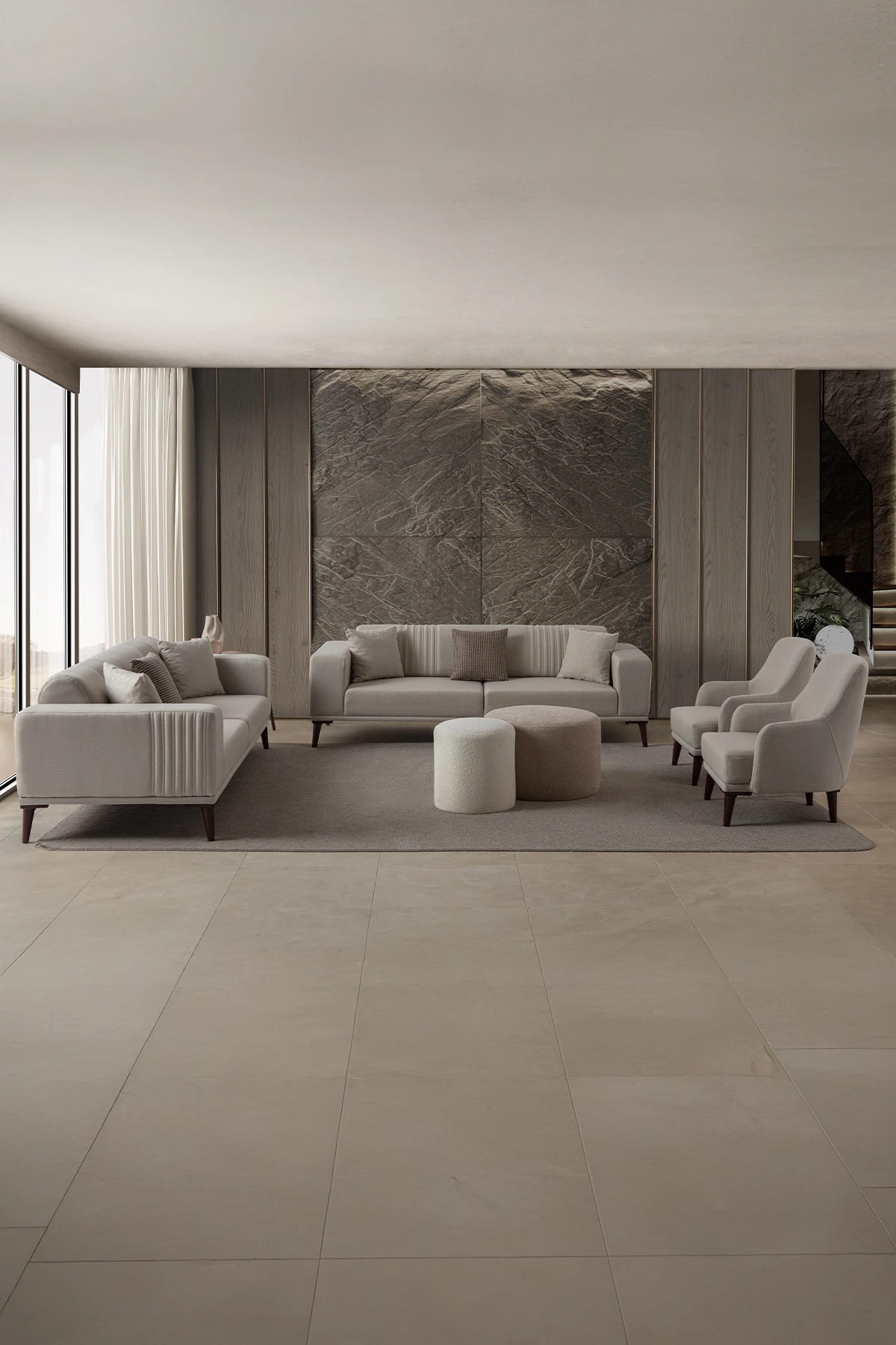 Regnar 3+3+1+1 Koltuk Takımı Krem